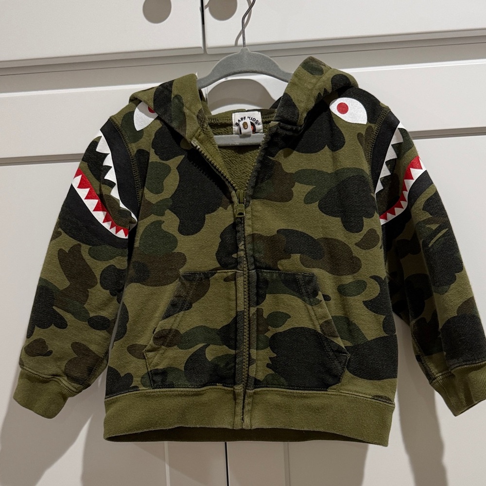Bape Green Camouflage Shark Hoodie for Kids